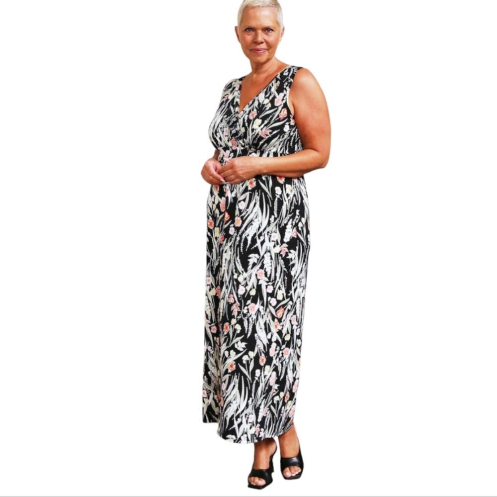 Nina Leonard Sleeveless Textured Print Maxi Dress 3x